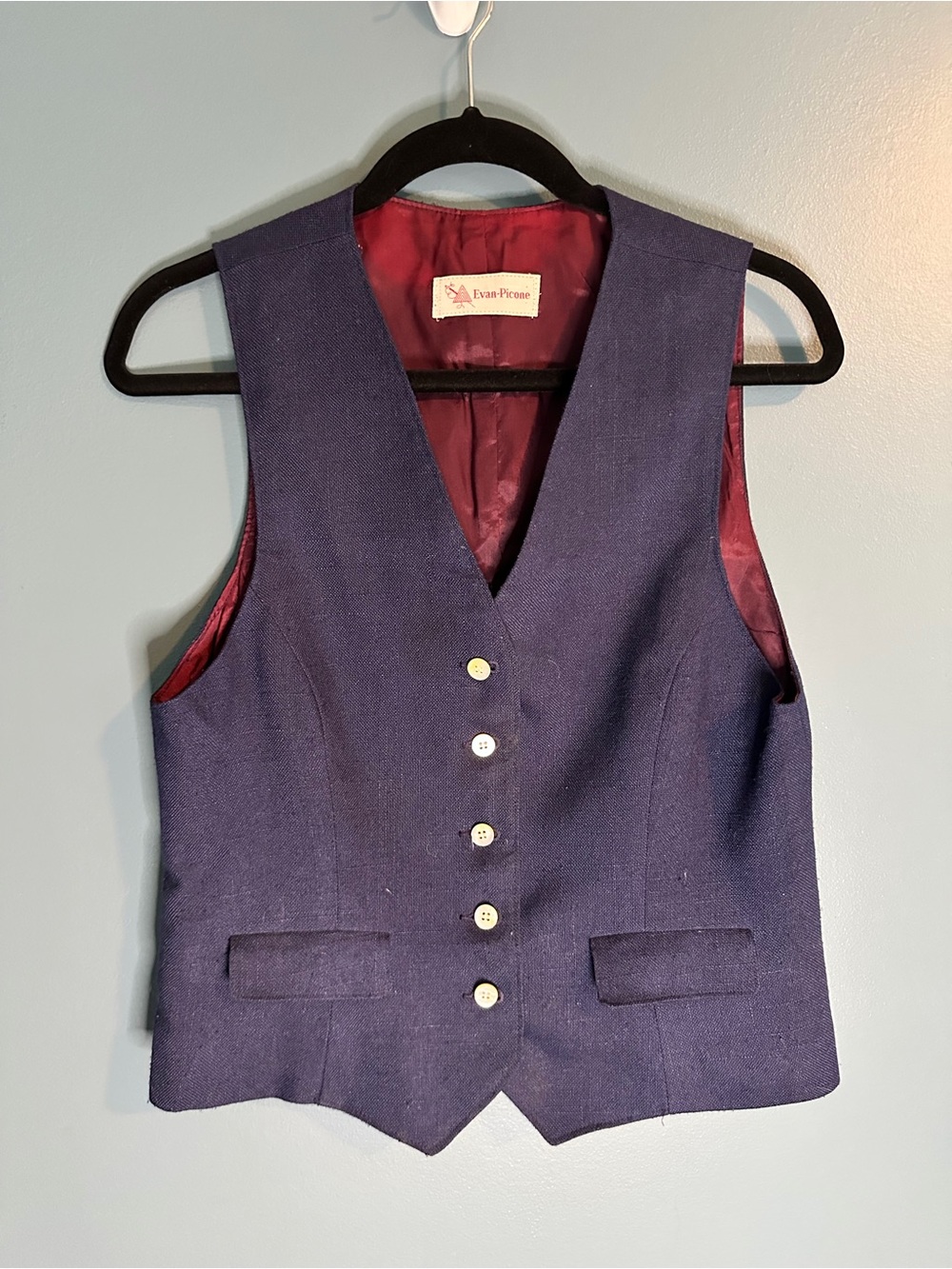 Vintage Small Vest Rare Evan Picone Navy Wool Blend Vest